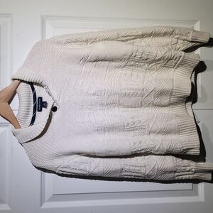 Lands' End Shawl Neck 2 Button Aran Men's Ivory Knit Sweater